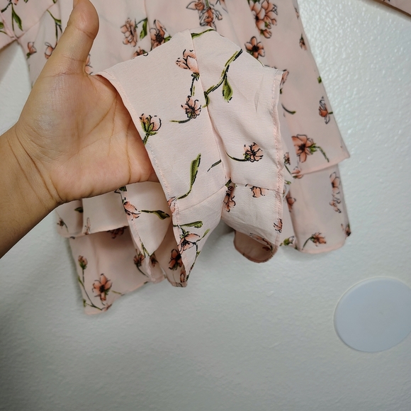 Forever 21 Layered-Hem Pink Flare Romper Flower Print Sz M Spaghetti Straps. - Picture 4 of 14